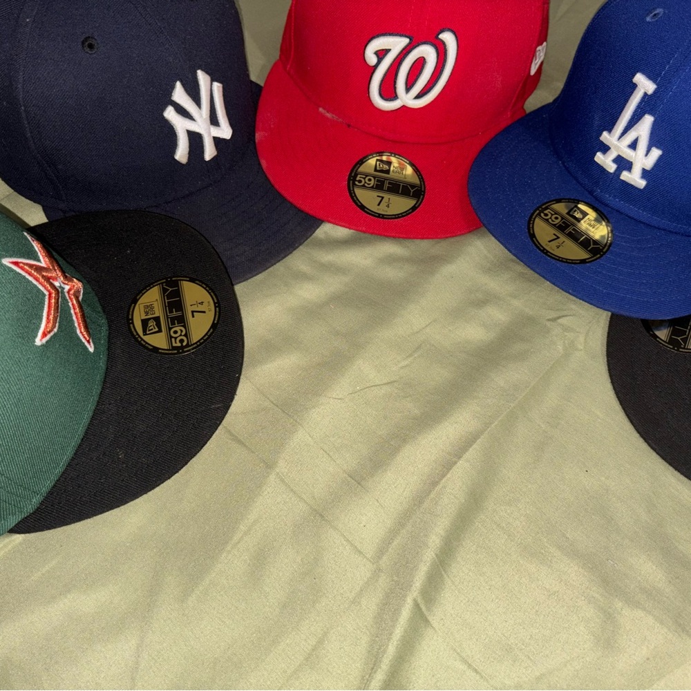 New Era MLB Team Caps in Red, Blue, Black, and Green